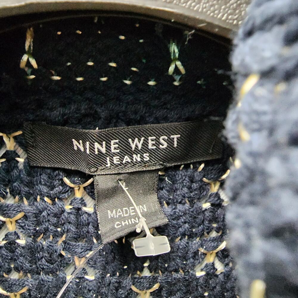 NWT Nine West Jeans Sweater LARGE Cowl Neck Wicked Navy Roxanne Missy Shiny NEW - Picture 8 of 11